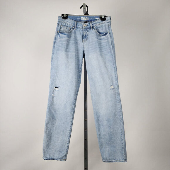 Rewash Mid Rise Light Wash Distressed Straight Leg Denim Jeans Size 3 - Picture 1 of 8